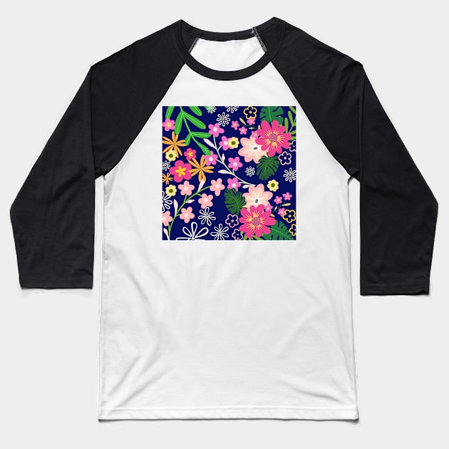 Cherry Blossoms Romance_Navy background Baseball T-Shirt by leBoosh-Designs